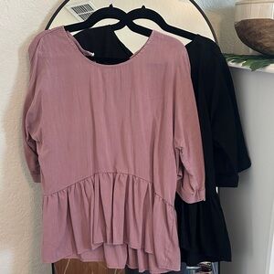 Women's Pink and Black Peplum Tops